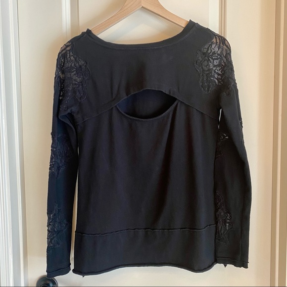 Free People Black Lace Sleeve Sweater w/ Back Cutout (XS) - Picture 2 of 9